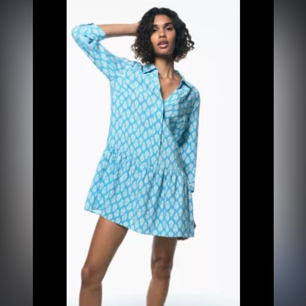 Zara Blue Ruffled Mini Sundress